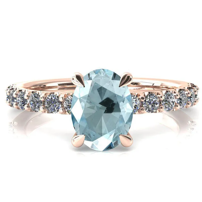 Fire Brilliance Rings Mylene Oval Aqua Blue Spinel 4 Prong Sculptural Half Eternity Diamond Engagement Ring