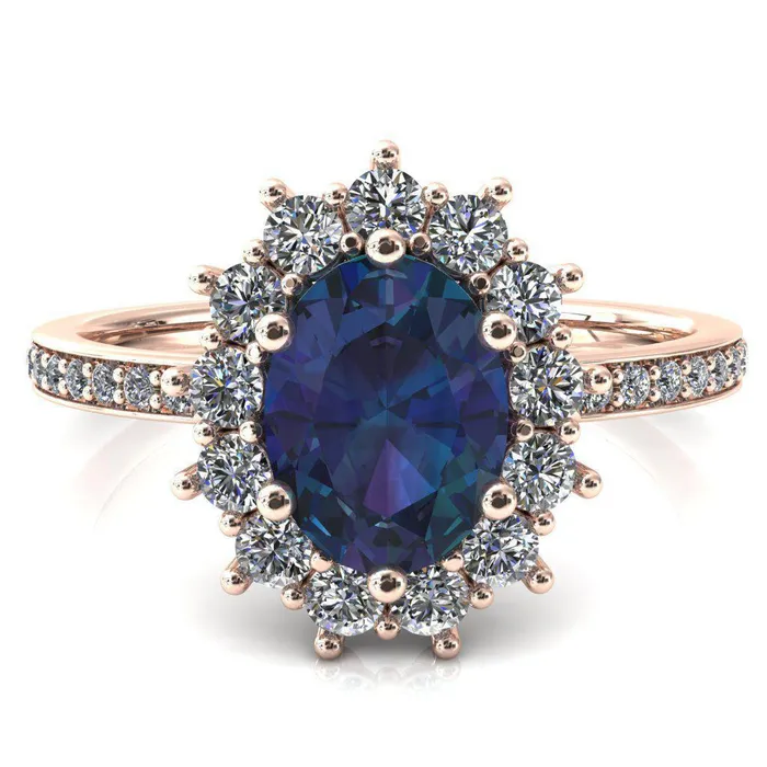 Fire Brilliance Rings The Duchess Oval Alexandrite 6 Prong Diamond Cluster Halo Ring