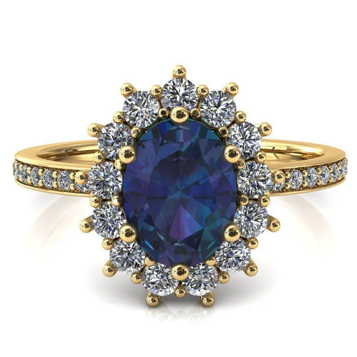 Fire Brilliance Rings The Duchess Oval Alexandrite 6 Prong Diamond Cluster Halo Ring