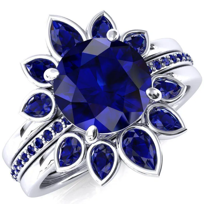Flora Round Blue Sapphire 12 Eternity Accent Blue Sapphire Ring Fire Brilliance Rings Flora Round Blue Sapphire 12 Eternity Accent Blue Sapphire Ring Fire Brilliance Rings