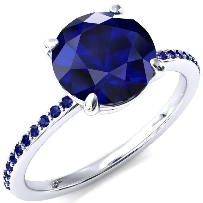 Flora Round Blue Sapphire 12 Eternity Accent Blue Sapphire Ring Fire Brilliance Rings