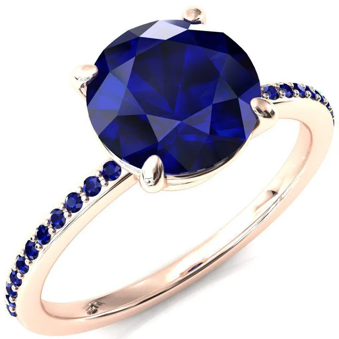 Flora Round Blue Sapphire 12 Eternity Accent Blue Sapphire Ring Fire Brilliance Rings