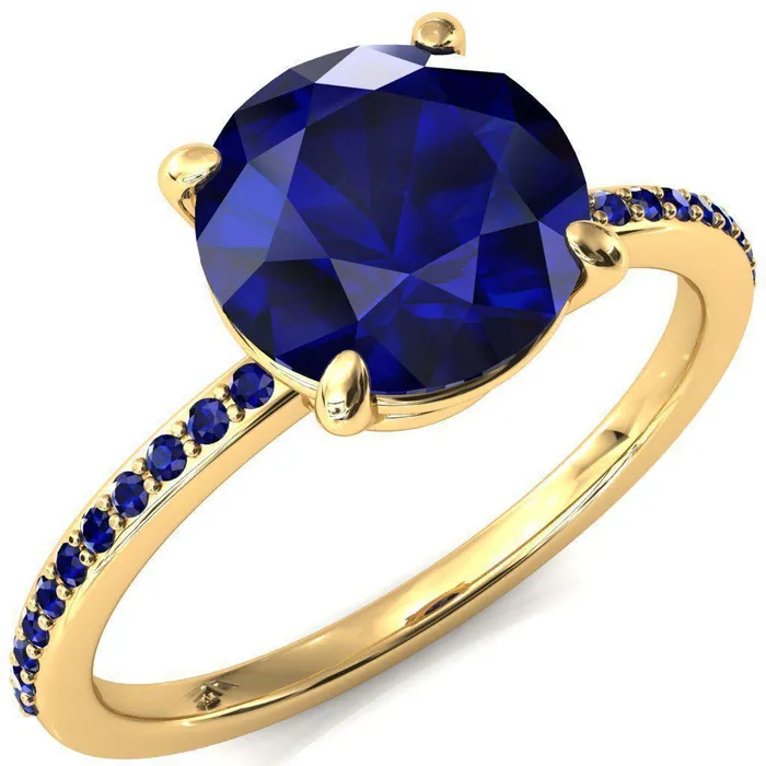 Flora Round Blue Sapphire 12 Eternity Accent Blue Sapphire Ring Fire Brilliance Rings