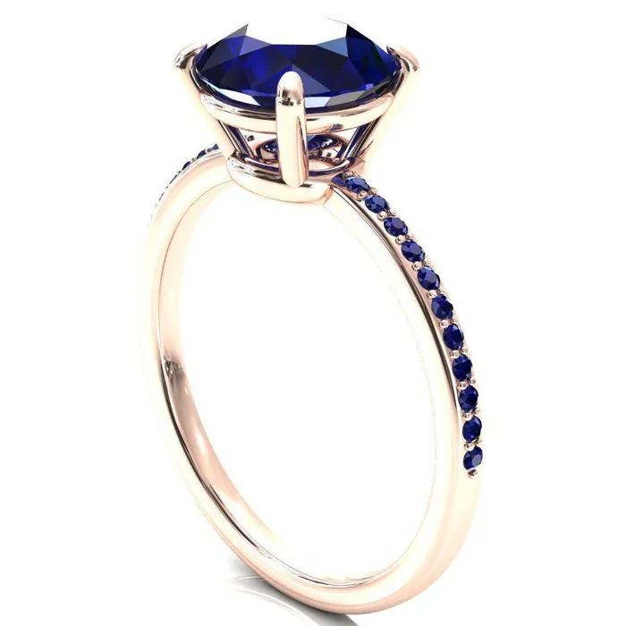 Flora Round Blue Sapphire 12 Eternity Accent Blue Sapphire Ring Fire Brilliance Rings