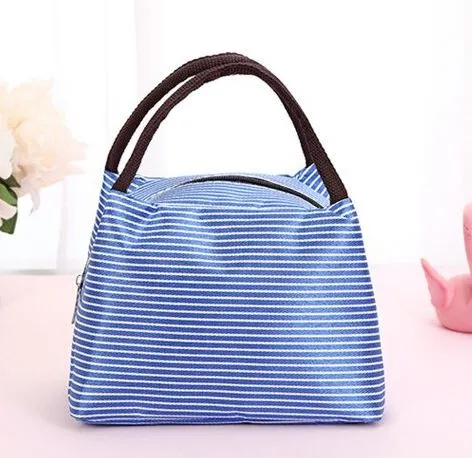 G176 Blue Stripes Insulated Lunch Tote Polly Rings