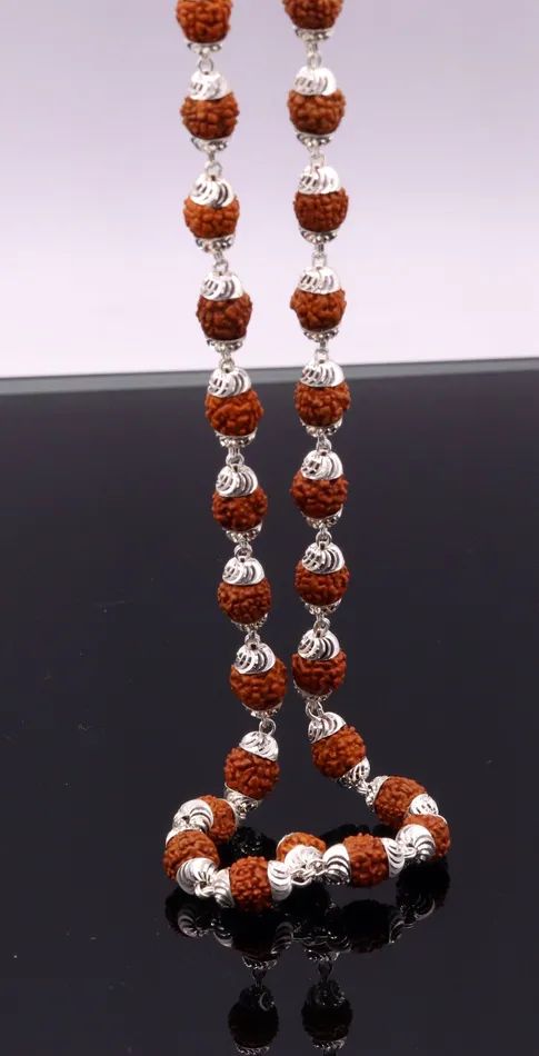 Handmade silver caps natural rudraksha bead chain necklace fabulous unisex silver jewelry awesome design TRIBAL ORNAMENTS Necklaces Handmade silver caps natural rudraksha bead chain necklace fabulous unisex silver jewelry awesome design TRIBAL ORNAMENTS Necklaces