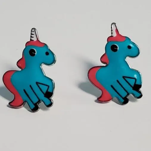 L279 Fashion Blue Unicorn Earrings polly Earrings