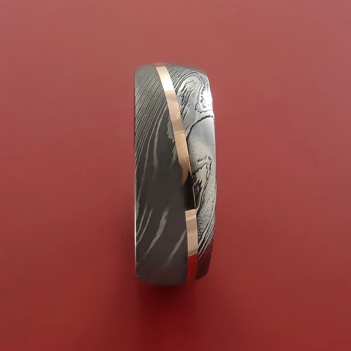 Lashbrook Rings Damascus Steel Ring with 14k Rose Gold Inlay Custom Made Band