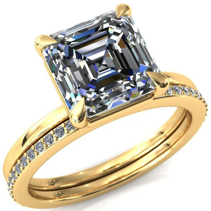 Lyla Asscher Moissanite 4 Claw Prong Single Rail Solitaire Ring Fire Brilliance Rings Lyla Asscher Moissanite 4 Claw Prong Single Rail Solitaire Ring Fire Brilliance Rings