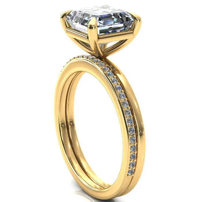 Lyla Asscher Moissanite 4 Claw Prong Single Rail Solitaire Ring Fire Brilliance Rings