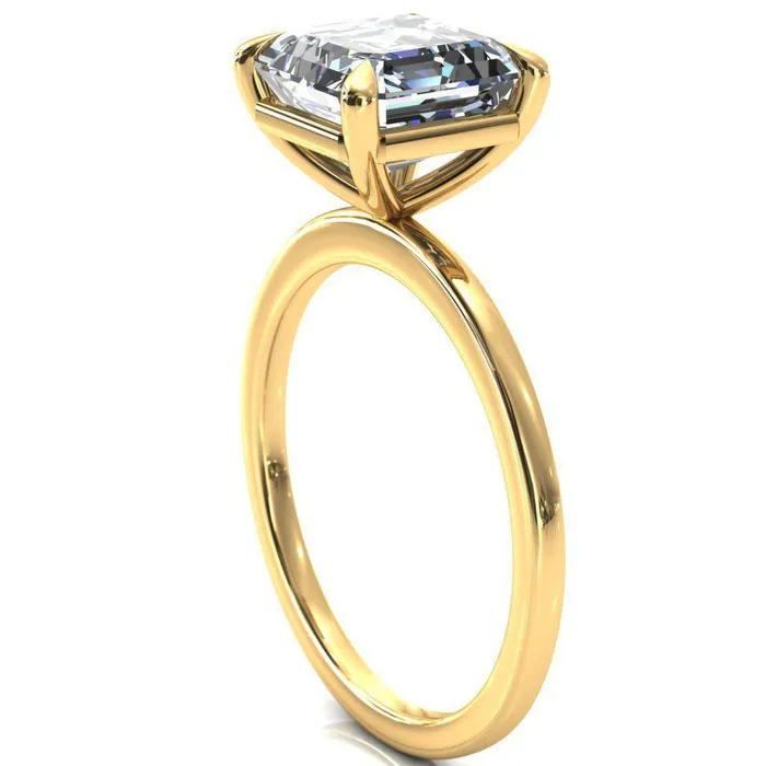 Lyla Asscher Moissanite 4 Claw Prong Single Rail Solitaire Ring Fire Brilliance Rings
