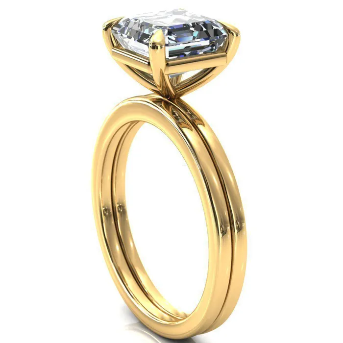 Lyla Asscher Moissanite 4 Claw Prong Single Rail Solitaire Ring Fire Brilliance Rings