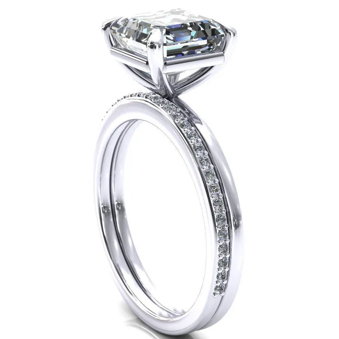 Lyla Asscher Moissanite 4 Claw Prong Single Rail Solitaire Ring Fire Brilliance Rings