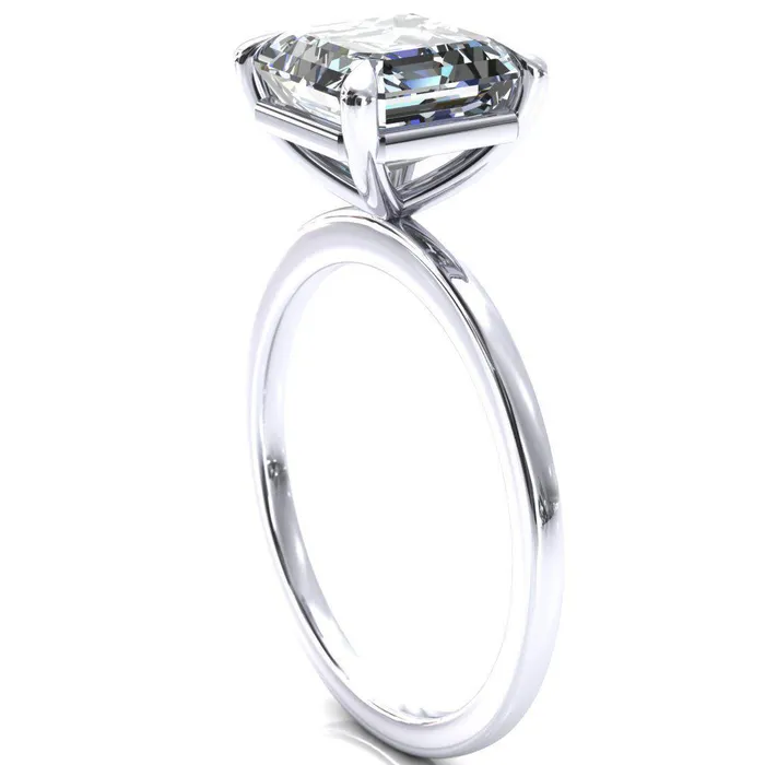 Lyla Asscher Moissanite 4 Claw Prong Single Rail Solitaire Ring Fire Brilliance Rings