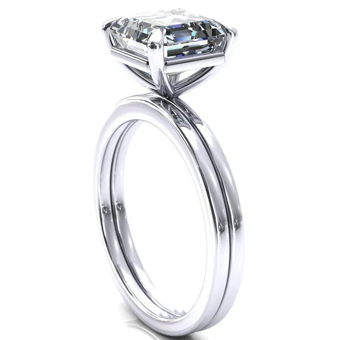 Lyla Asscher Moissanite 4 Claw Prong Single Rail Solitaire Ring Fire Brilliance Rings
