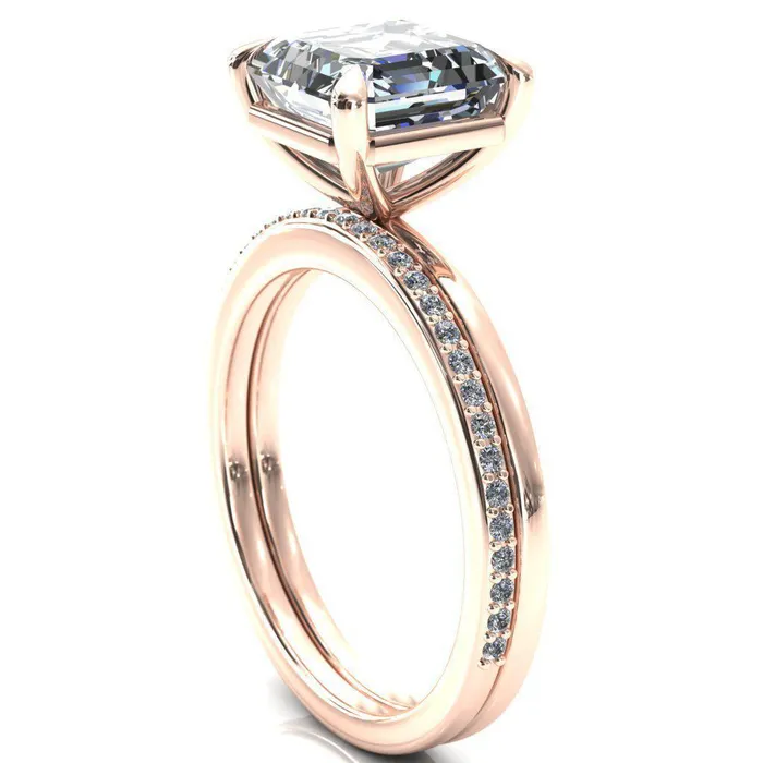 Lyla Asscher Moissanite 4 Claw Prong Single Rail Solitaire Ring Fire Brilliance Rings