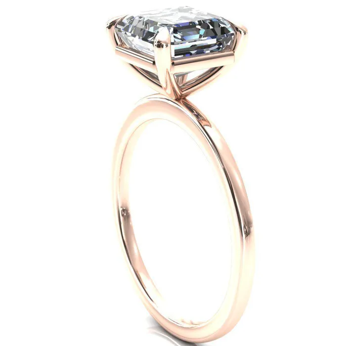 Lyla Asscher Moissanite 4 Claw Prong Single Rail Solitaire Ring Fire Brilliance Rings