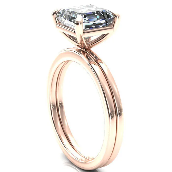 Lyla Asscher Moissanite 4 Claw Prong Single Rail Solitaire Ring Fire Brilliance Rings