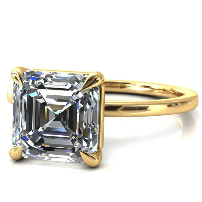Lyla Asscher Moissanite 4 Claw Prong Single Rail Solitaire Ring Fire Brilliance Rings