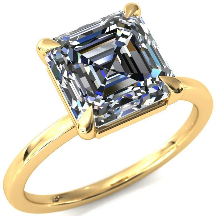 Lyla Asscher Moissanite 4 Claw Prong Single Rail Solitaire Ring Fire Brilliance Rings