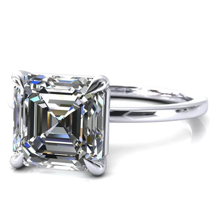 Lyla Asscher Moissanite 4 Claw Prong Single Rail Solitaire Ring Fire Brilliance Rings