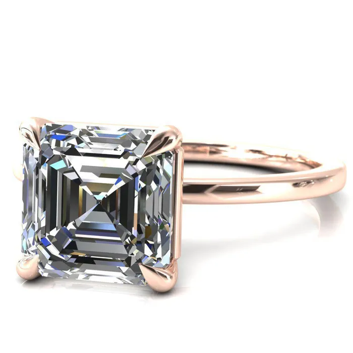 Lyla Asscher Moissanite 4 Claw Prong Single Rail Solitaire Ring Fire Brilliance Rings