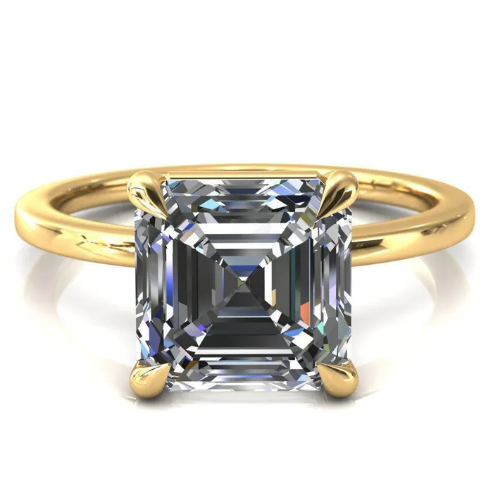 Lyla Asscher Moissanite 4 Claw Prong Single Rail Solitaire Ring Fire Brilliance Rings