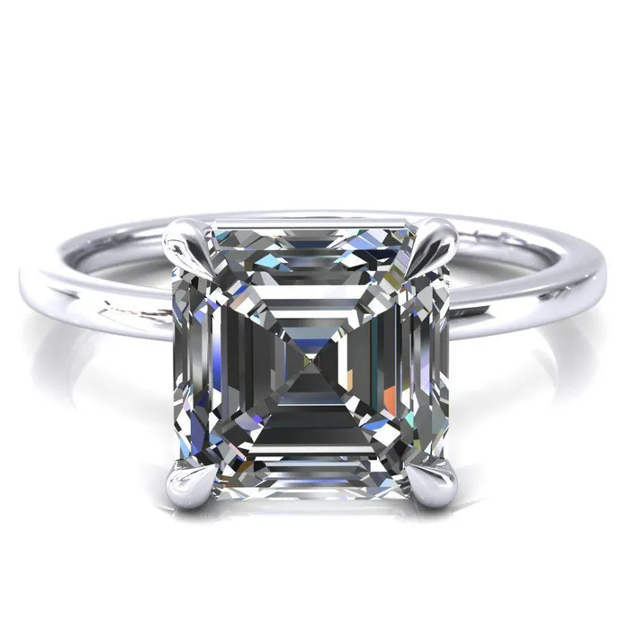 Lyla Asscher Moissanite 4 Claw Prong Single Rail Solitaire Ring Fire Brilliance Rings