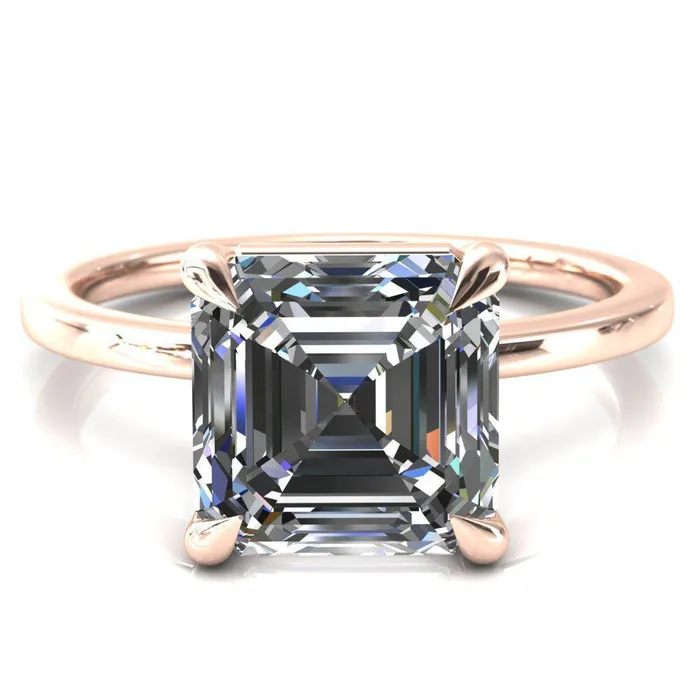 Lyla Asscher Moissanite 4 Claw Prong Single Rail Solitaire Ring Fire Brilliance Rings