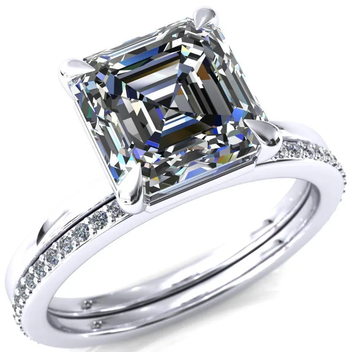 Lyla Asscher Moissanite 4 Claw Prong Single Rail Solitaire Ring Fire Brilliance Rings