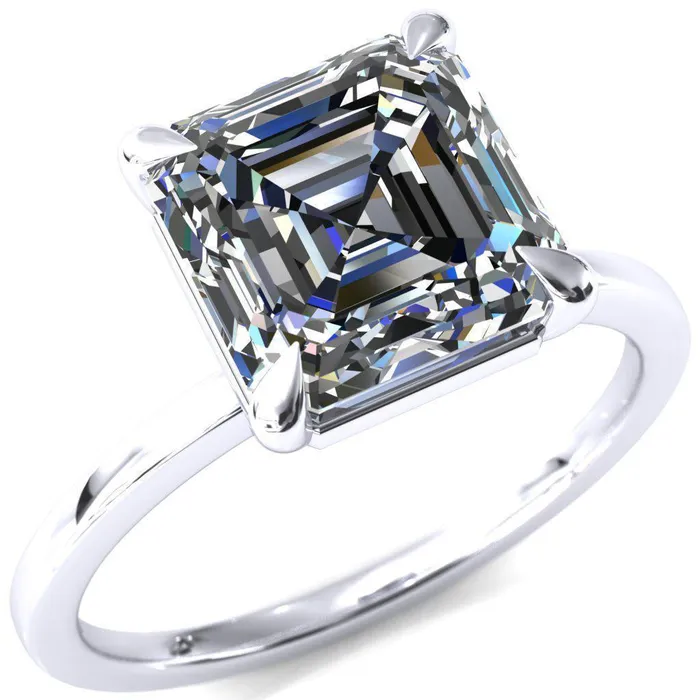 Lyla Asscher Moissanite 4 Claw Prong Single Rail Solitaire Ring Fire Brilliance Rings