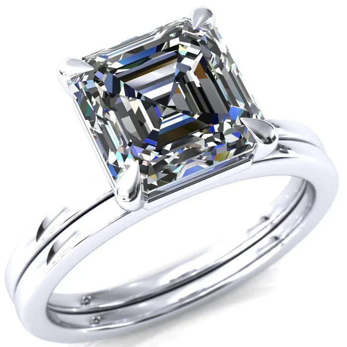 Lyla Asscher Moissanite 4 Claw Prong Single Rail Solitaire Ring Fire Brilliance Rings