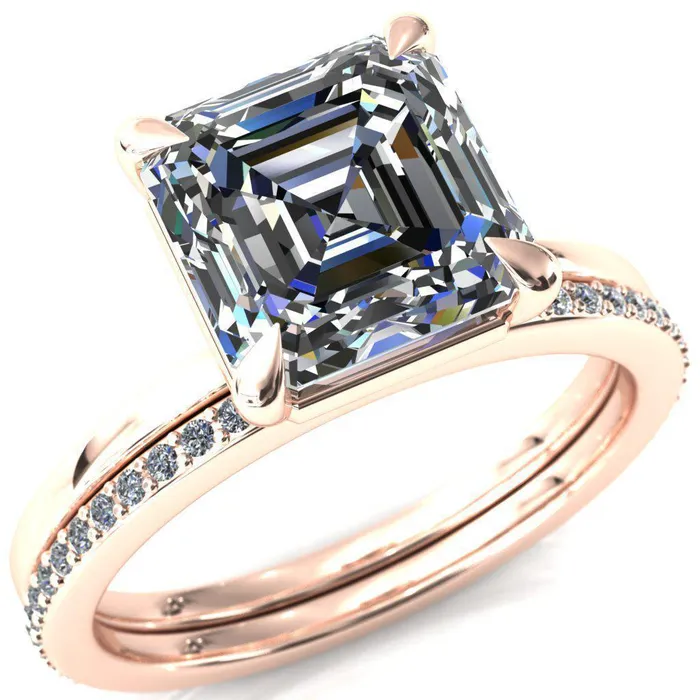 Lyla Asscher Moissanite 4 Claw Prong Single Rail Solitaire Ring Fire Brilliance Rings