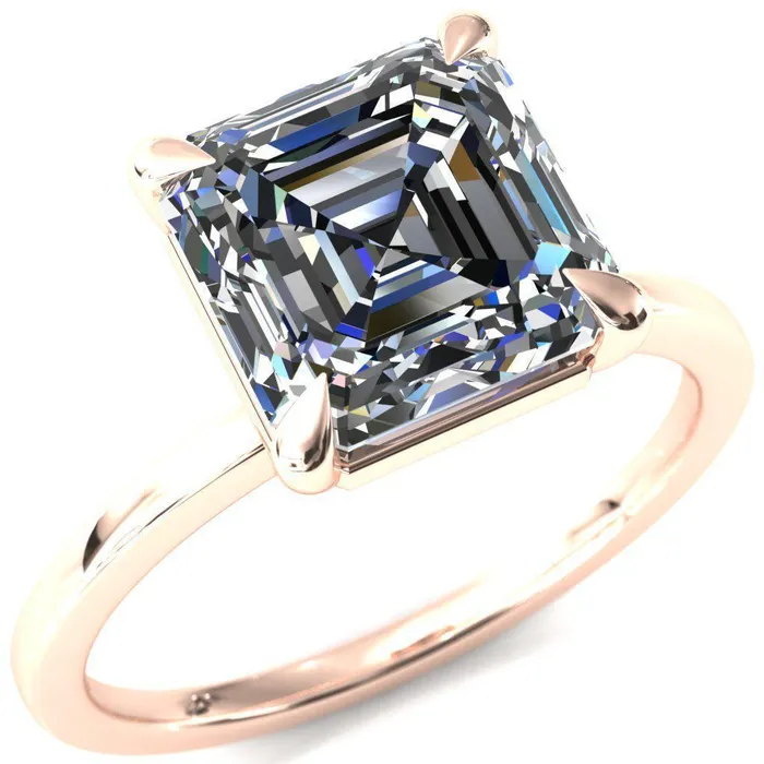 Lyla Asscher Moissanite 4 Claw Prong Single Rail Solitaire Ring Fire Brilliance Rings
