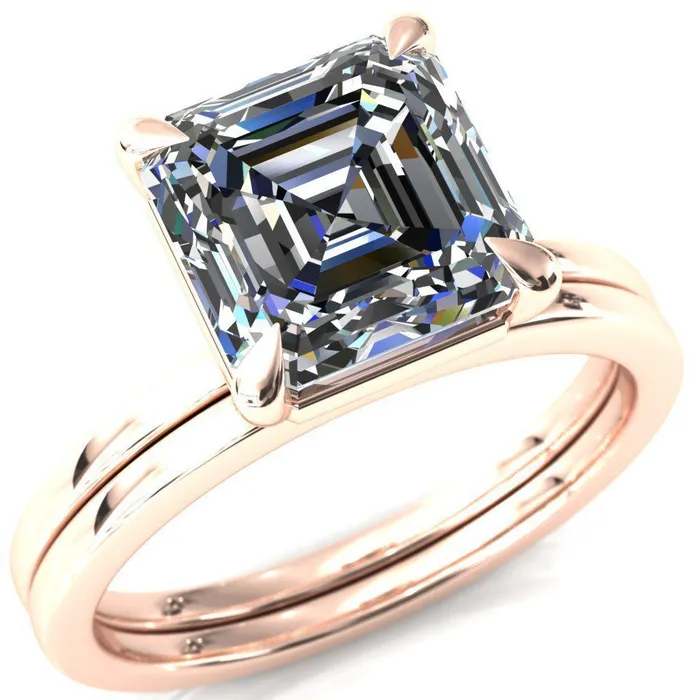 Lyla Asscher Moissanite 4 Claw Prong Single Rail Solitaire Ring Fire Brilliance Rings