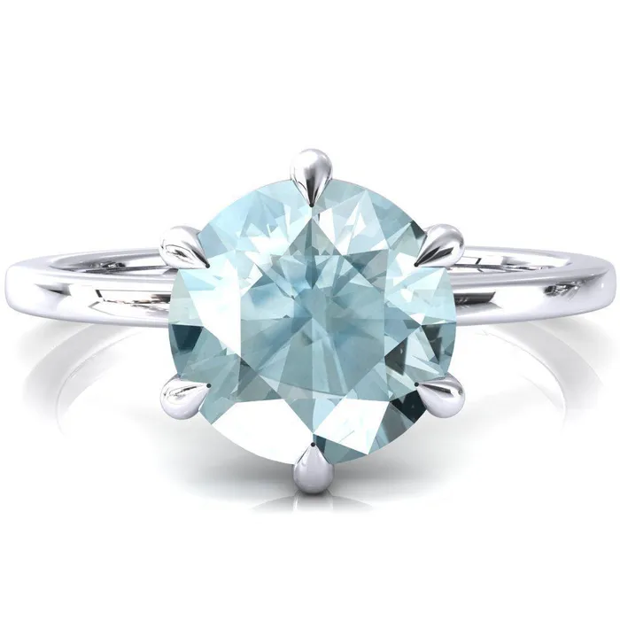 Lyla Round Aqua Blue Spinel 6 Claw Prong Single Rail Solitaire Ring Fire Brilliance Rings Lyla Round Aqua Blue Spinel 6 Claw Prong Single Rail Solitaire Ring Fire Brilliance Rings