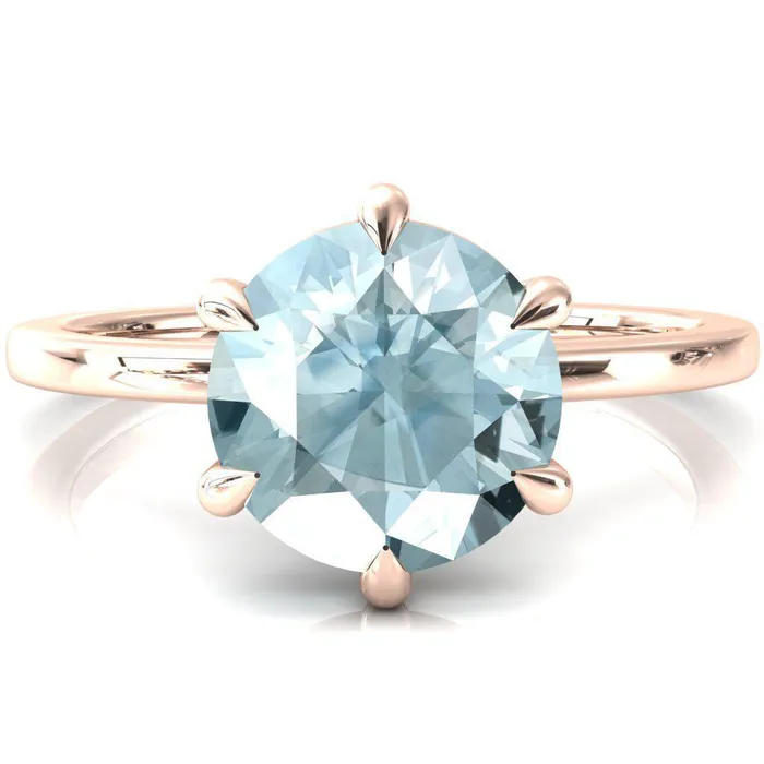 Lyla Round Aqua Blue Spinel 6 Claw Prong Single Rail Solitaire Ring Fire Brilliance Rings