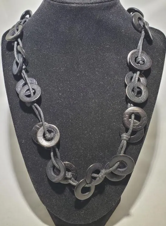 N1967 Black Wooden Hoops Necklace with FREE EARRINGS polly Necklaces