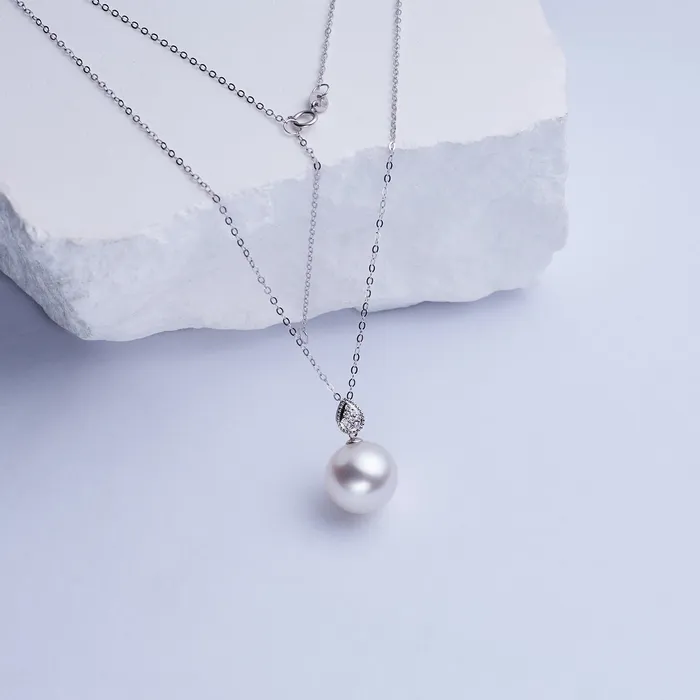 Necklaces 18K Solid Gold Australian White South Sea Pearl Necklace KN00231 Pearly Lustre