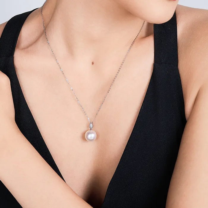 Necklaces 18K Solid Gold Australian White South Sea Pearl Necklace KN00231 Pearly Lustre