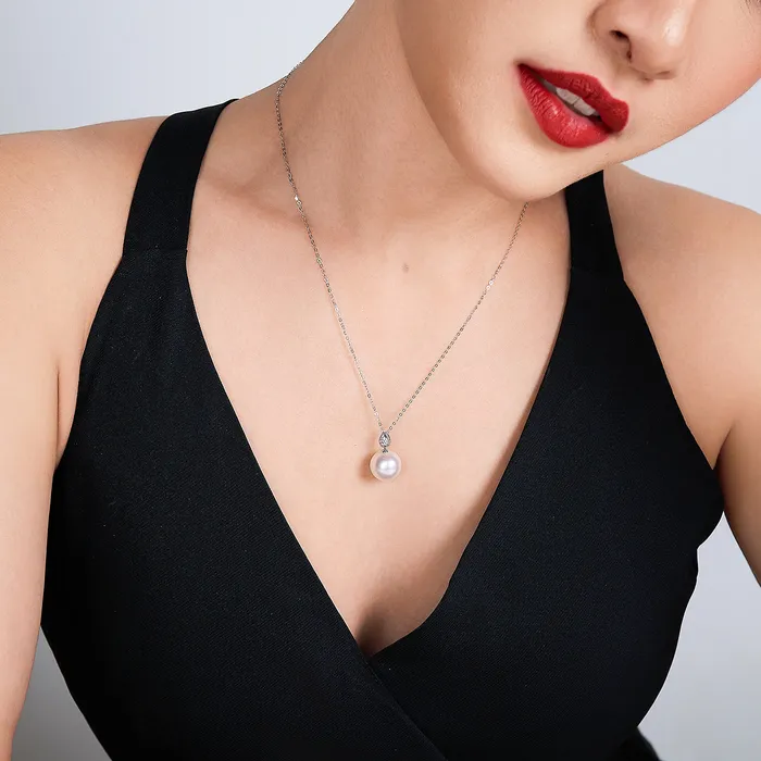 Necklaces 18K Solid Gold Australian White South Sea Pearl Necklace KN00231 Pearly Lustre