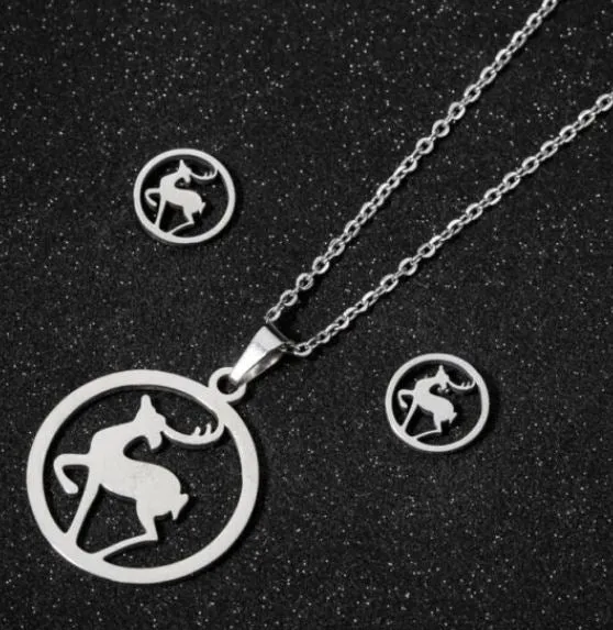 Necklaces POLLY N1765 Silver Deer Stainless Steel Necklace with FREE Earrings