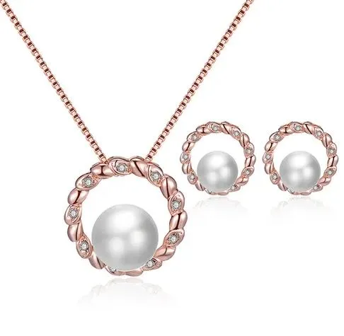 Necklaces POLLY N411 Rose Gold Circle with Pearl Necklace with FREE Earrings