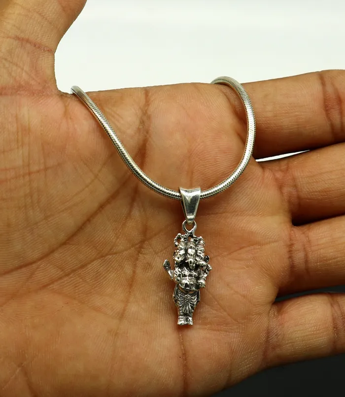 Necklaces TRIBAL ORNAMENTS 925 sterling silver handmade Hindu idol divine Standing Ganesha best unisex gifting blessing pendant stylish tribal jewelry India ssp550
