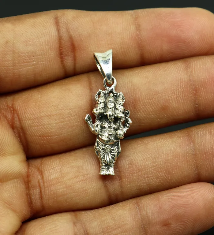 Necklaces TRIBAL ORNAMENTS 925 sterling silver handmade Hindu idol divine Standing Ganesha best unisex gifting blessing pendant stylish tribal jewelry India ssp550