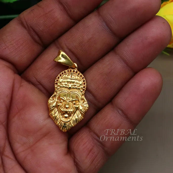 Necklaces TRIBAL ORNAMENTS GOLD POLISHED 925 STERLING SILVER GOD VISHNU NARSIMHA PENDANT nsp545