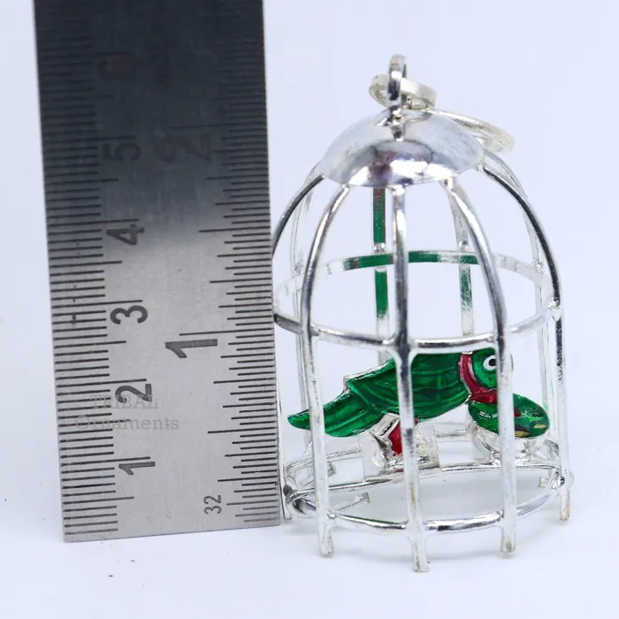 Necklaces TRIBAL ORNAMENTS Solid sterling silver handmade toy for idol krishna silver parrot and cage silver article for gifting to God or idol Krishna su768