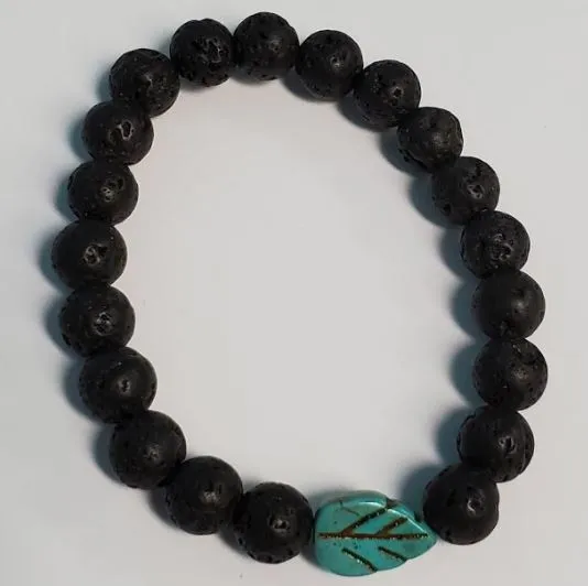 polly Bracelets B262 Black Lava Stone Turquoise Leaf Bead Bracelet