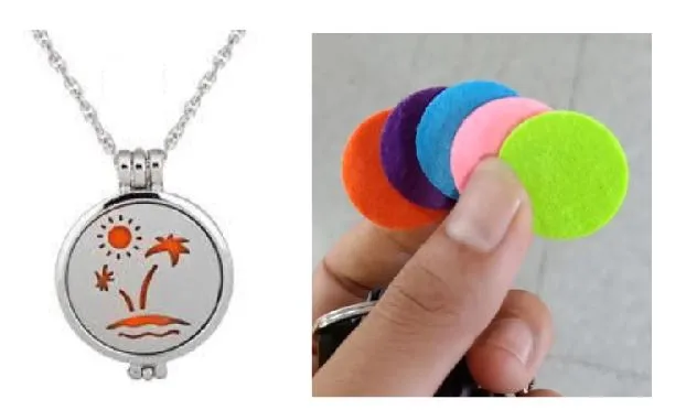polly Necklaces N1394 Silver Island Time Essential Oil Necklace with FREE Earrings PLUS 5 Different Color Pads