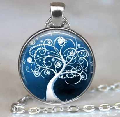 polly Necklaces N318 Silver Blue Whimsical Tree Necklace with FREE Earrings